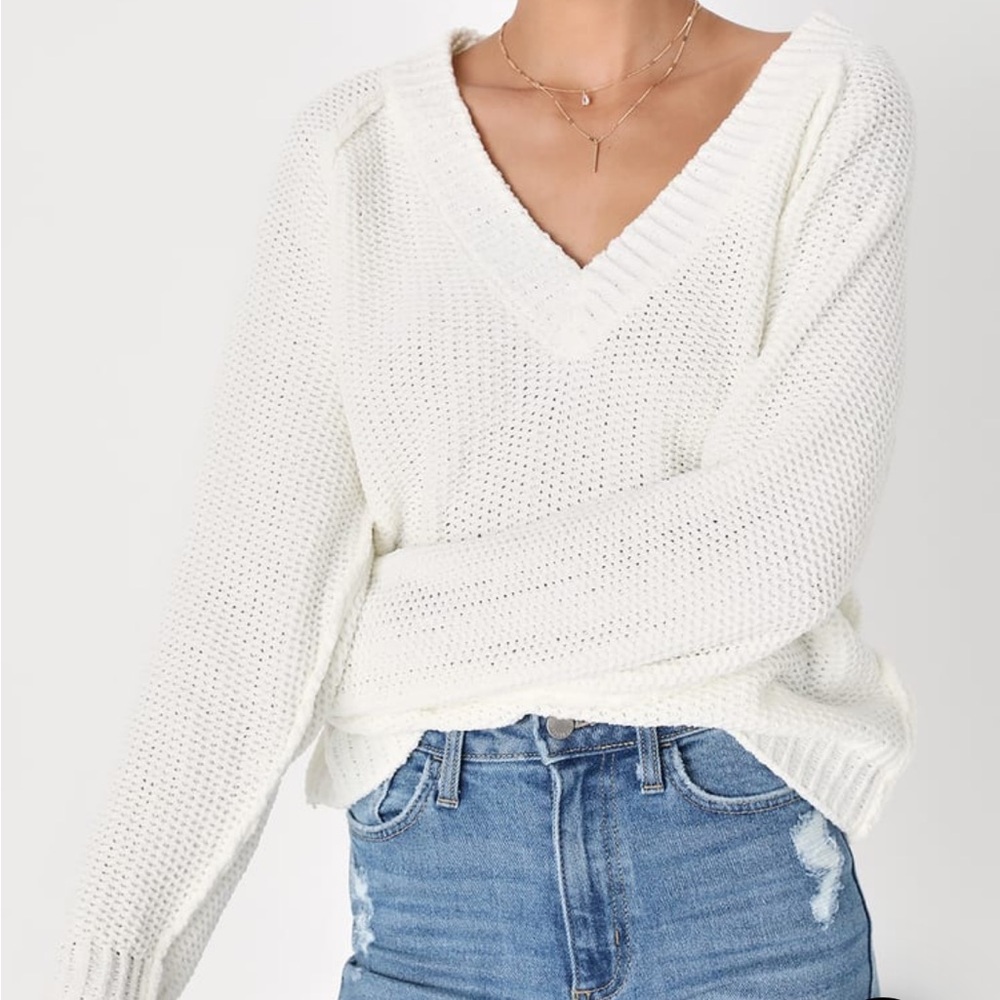 Lulus Warmly Yours Ivory Long Sleeve V-Neck Sweater